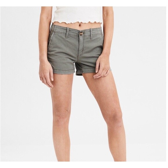 American Eagle Midi Shorts Womens 18 Green Low Rise Super Stretch Twill NEW - Picture 1 of 10